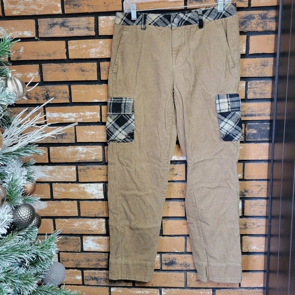 WESC We Are The Superlative Conspiracy Corduroy Cargo Pant 29x32 Tan Plaid‎